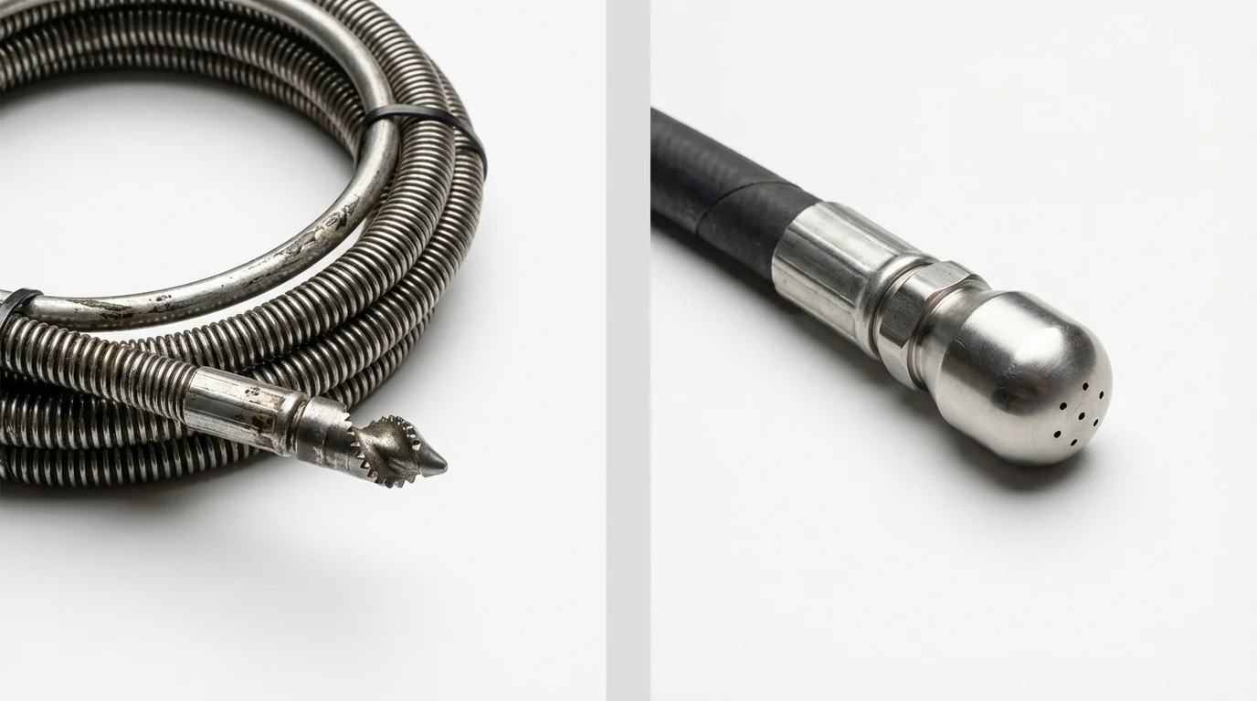 Drain snake cable and hydro jetting nozzle used for drain cleaning in Palmyra, NJ
