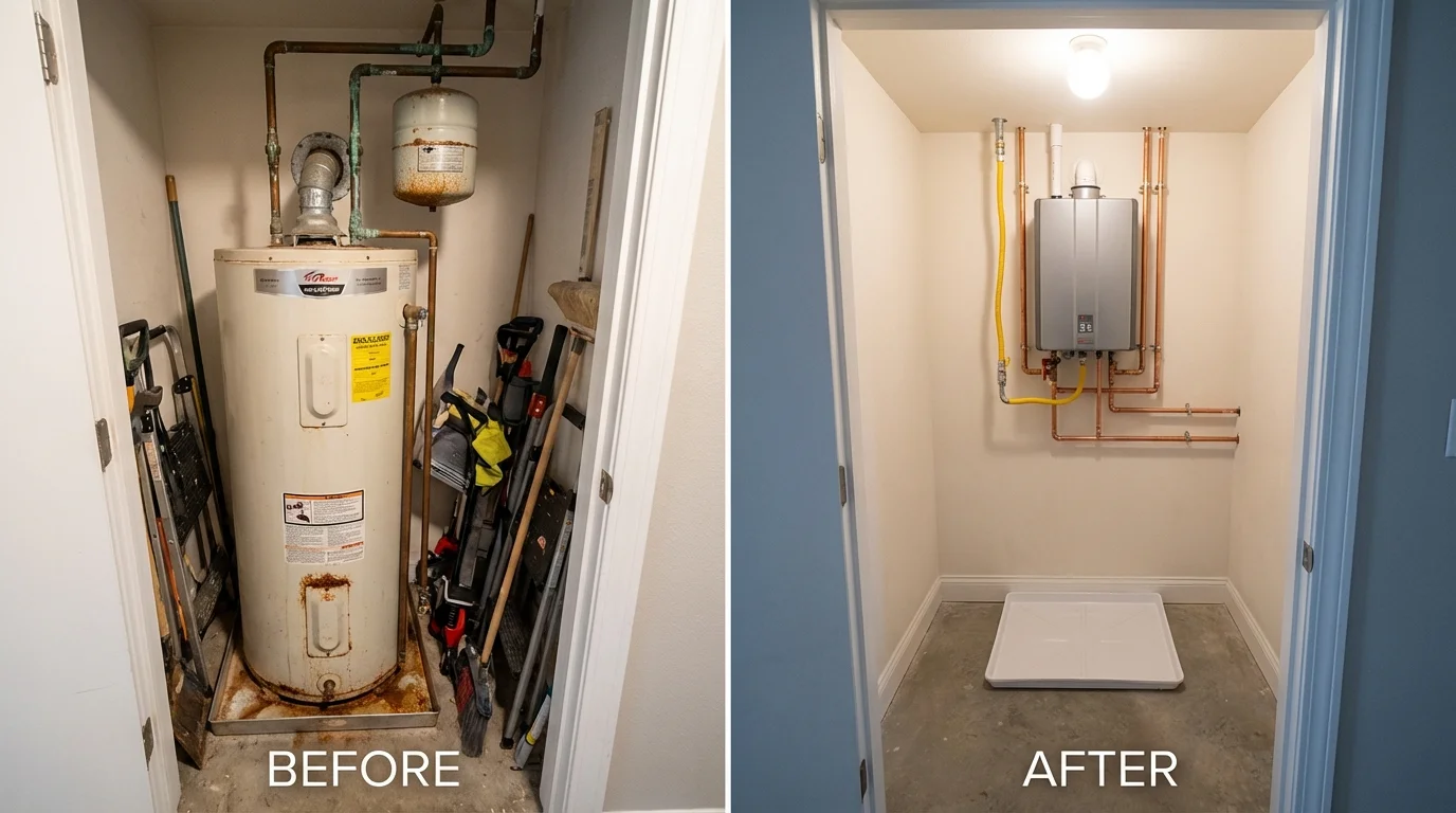 Tank water heater versus wall-mounted tankless unit comparison for Palmyra, NJ homeowners