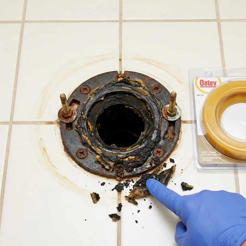 Failed wax ring showing water seepage at the base of a toilet in a Palmyra, NJ home