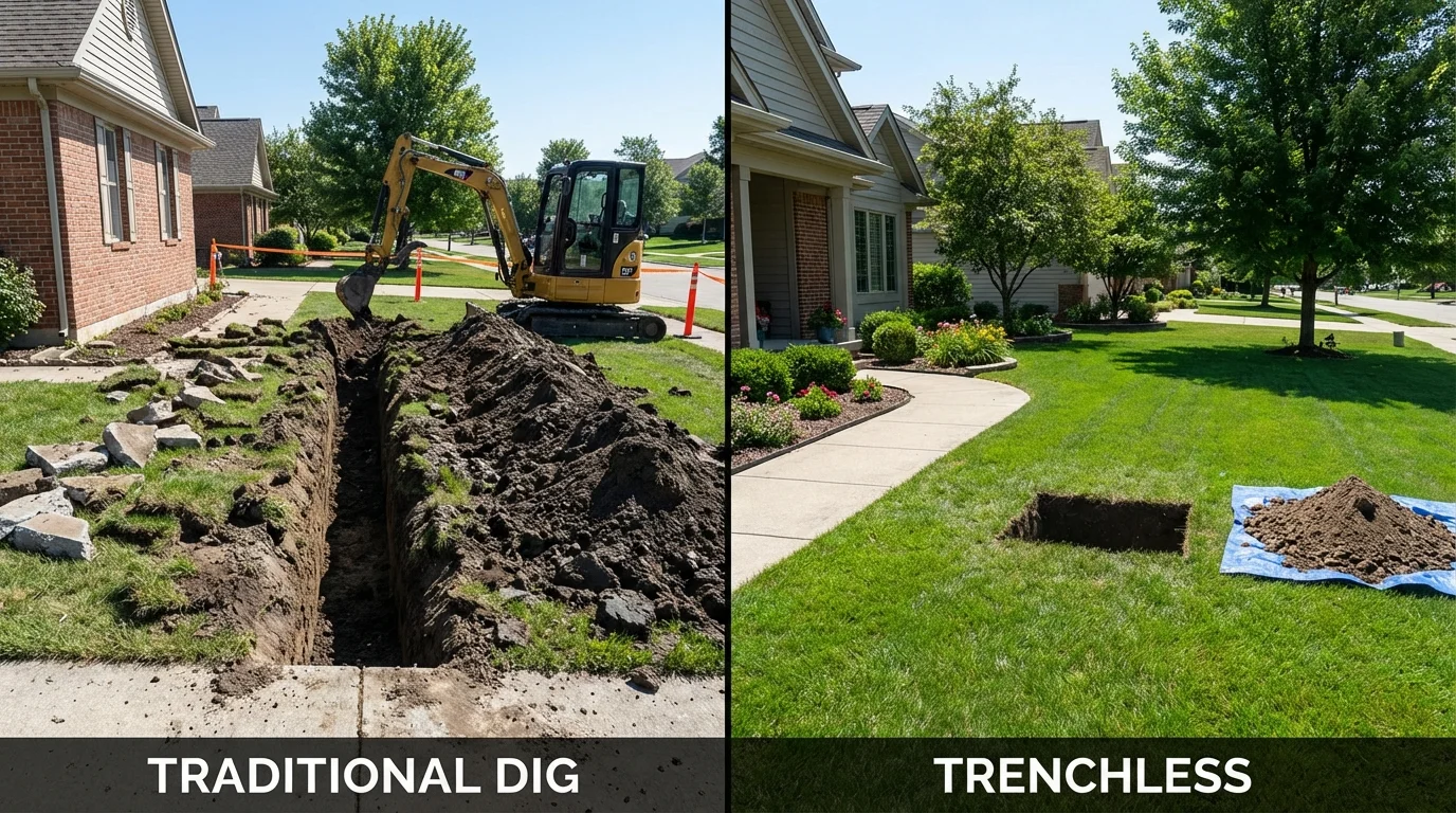 Trenchless sewer repair with minimal yard damage versus traditional excavation in Palmyra, NJ